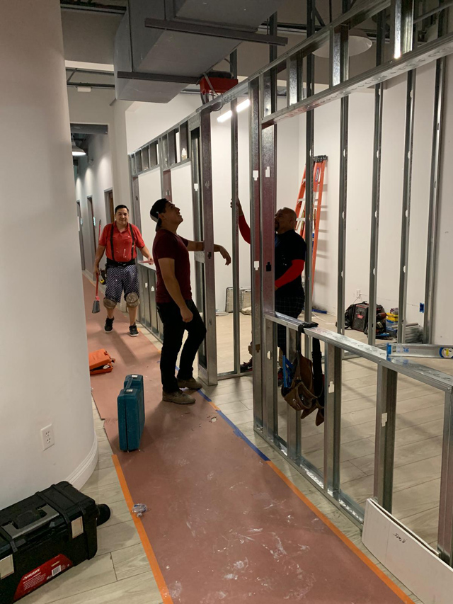 Steel framing for office rooms.