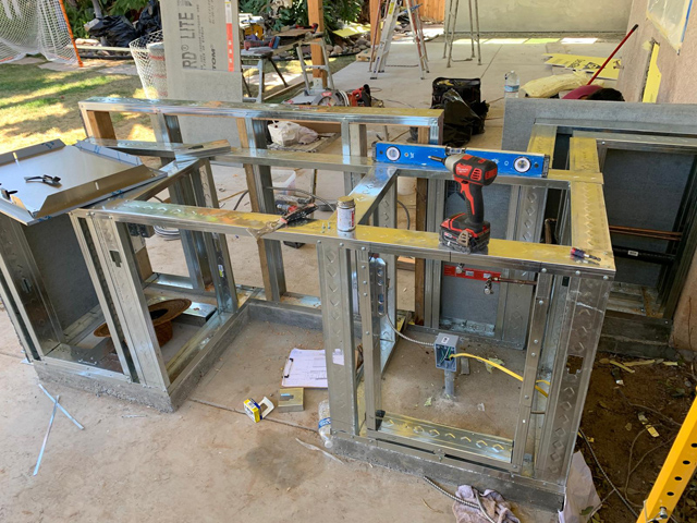 Steel outdoor deck grill construction, built for durability and outdoor cooking.